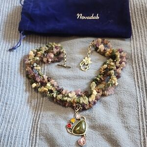 Green and purple Agate Gemstone Necklace